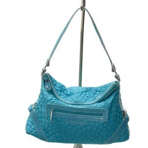 VERA BRADLEY Women's Handbag Blue Quilted Fabric Patent Leather Trim Zip Pocket